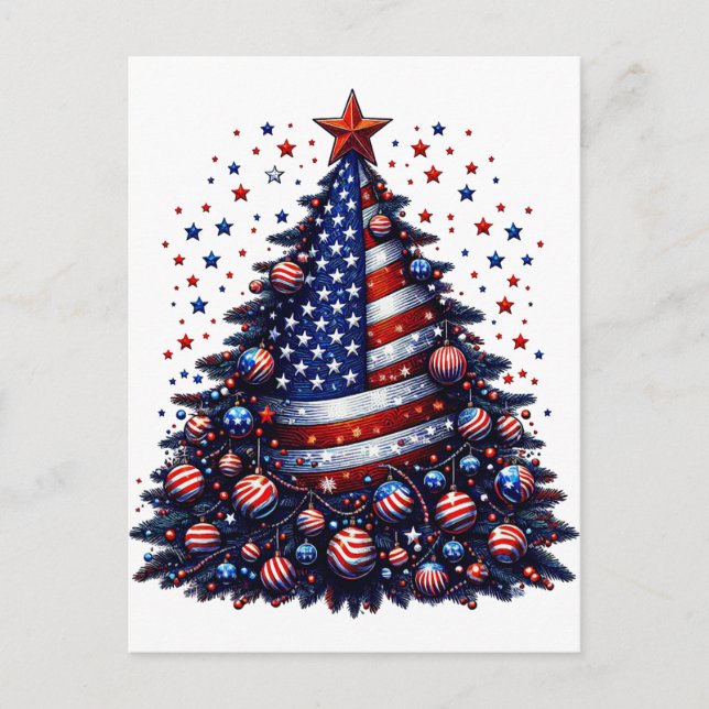 American USA Flag Christmas tree Patriotic Art Postcard (Front)