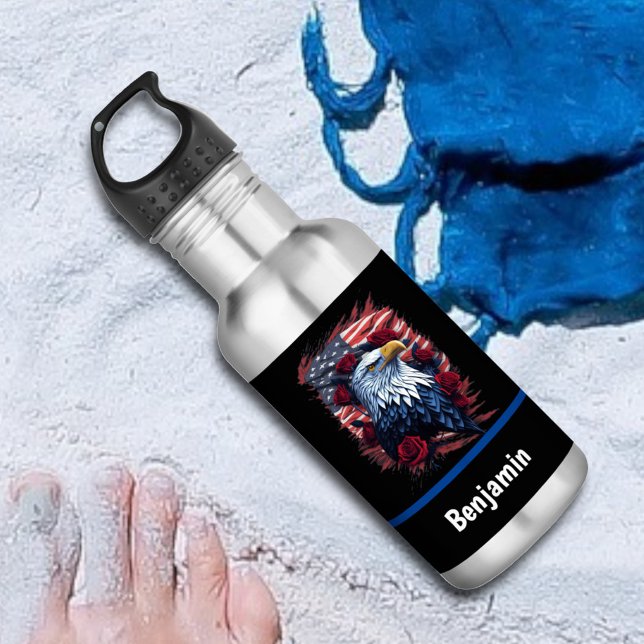 American USA Flag Eagle Roses Red White Blue 532 Ml Water Bottle (Creator Uploaded)