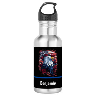 American USA Flag Eagle Roses Red White Blue 532 Ml Water Bottle