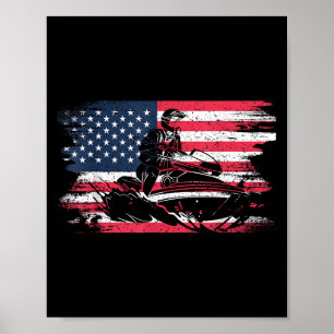 American Usa Flag Jet Ski For Women Kids Men Poster
