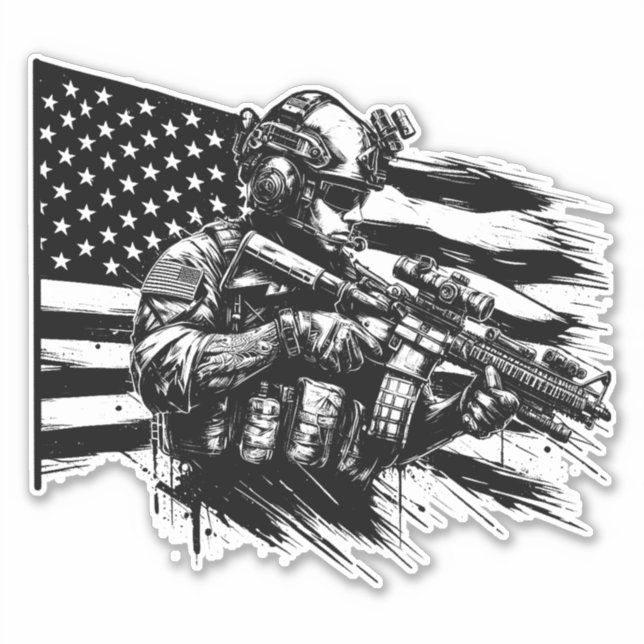 American USA Flag Military Soldier Patriotic Art  (Front)