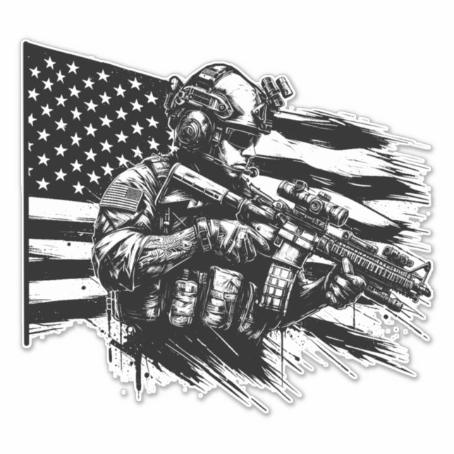 American USA Flag Military Soldier Patriotic Art  (Front)
