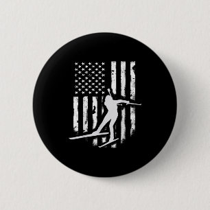 American Usa Flag Nordic Ski Cool Skier Gift Top T 6 Cm Round Badge