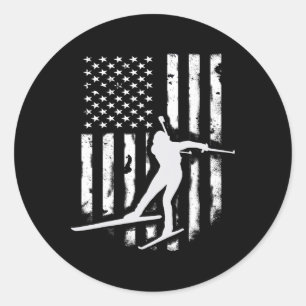 American Usa Flag Nordic Ski Cool Skier Gift Top T Classic Round Sticker
