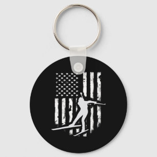 American Usa Flag Nordic Ski Cool Skier Gift Top T Key Ring