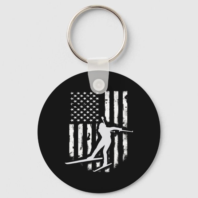 American Usa Flag Nordic Ski Cool Skier Gift Top T Key Ring (Front)