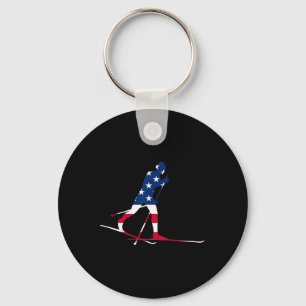 American Usa Flag Nordic Ski Cool Skier Gift Top T Key Ring