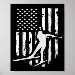 American Usa Flag Nordic Ski Cool Skier Gift Top T Poster