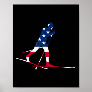 American Usa Flag Nordic Ski Cool Skier Gift Top T Poster