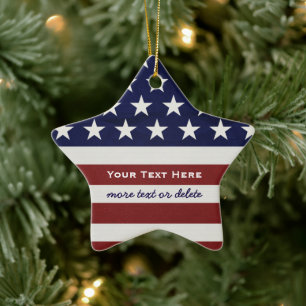 American USA Flag Patriotic July 4th Christmas Ceramic Tree Decoration