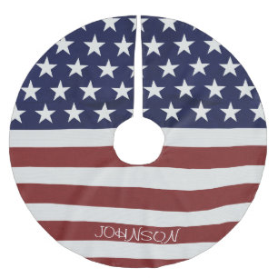 American USA Flag Patriotic July 4th Custom Brushed Polyester Tree Skirt