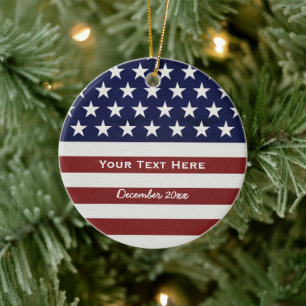 American USA Flag Patriotic July 4th Custom Ceramic Tree Decoration