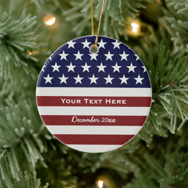 American USA Flag Patriotic July 4th Custom Ceramic Tree Decoration (Tree)