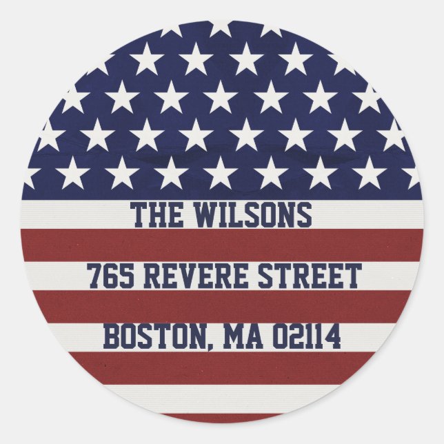 American USA Flag Patriotic July 4th Custom Classic Round Sticker (Front)