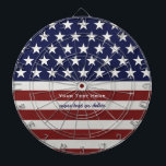 American USA Flag Patriotic July 4th Custom Dartboard<br><div class="desc">American Flag inspired - Patriotic Red,  White and Blue dartboard personalised with your name,  text,  patriotic saying or just delete the text.  Show your USA pride everyday,  on the 4th of July,  Memorial Day or Veteran’s day with this awesome patriotic design.</div>