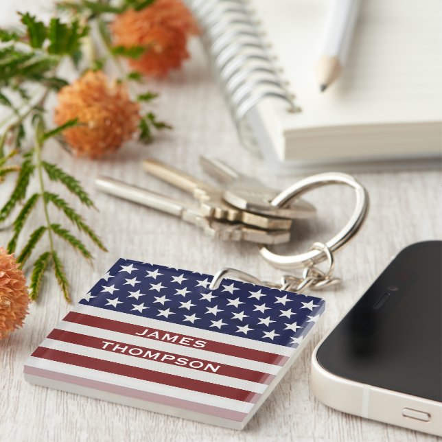 American USA Flag Patriotic July 4th Custom Key Ring (Front Right)
