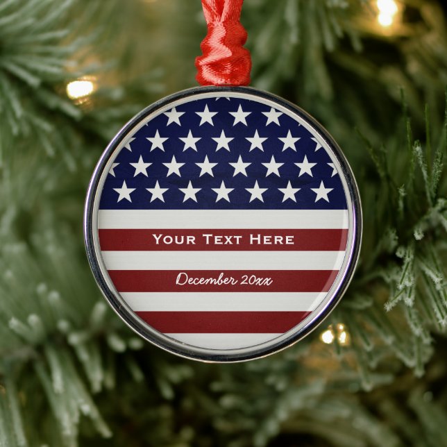 American USA Flag Patriotic July 4th Custom Metal Tree Decoration (Tree)