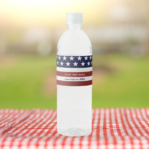 American USA Flag Patriotic July 4th Custom Water Bottle Label