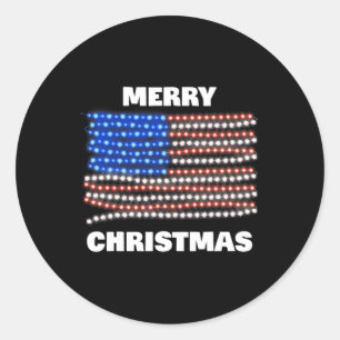 American Usa Flag Patriotic Merry Christmas Xmas L Classic Round Sticker