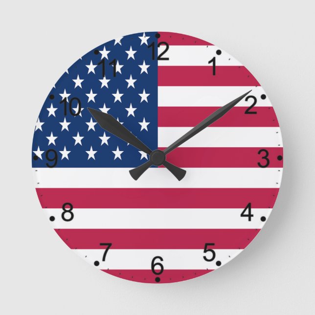 American USA Flag Pride Design Round Clock (Front)
