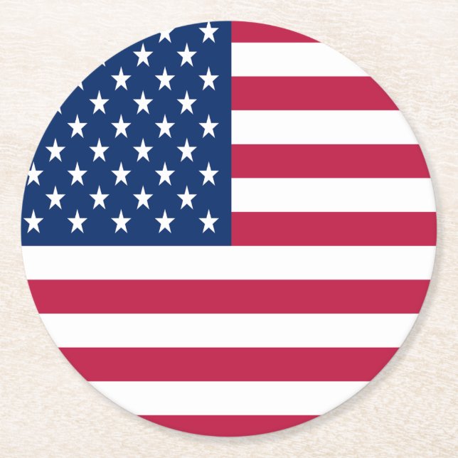 American USA Flag Pride Design Round Paper Coaster (Front)