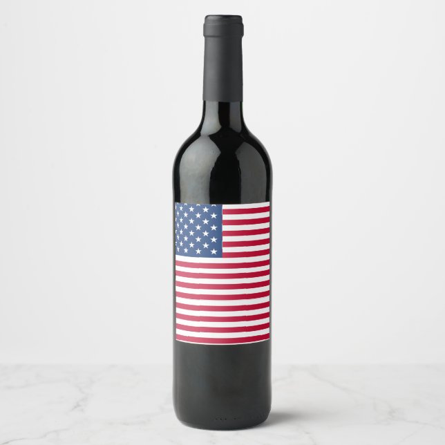 American USA Flag Pride Design Wine Label (Front)