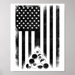 American Usa Flag Rack Pool Billiard Player Billia Poster