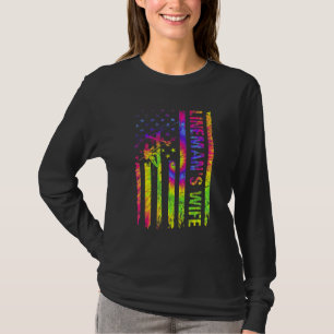 American USA Flag Rad Lineman's Wife Electric Cabl T-Shirt