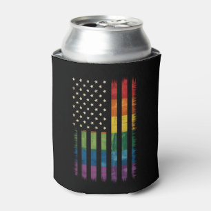 American USA Flag Rainbow Pride Gay Lesbian LGBTQ Can Cooler