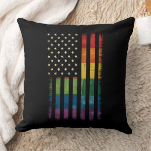 American USA Flag Rainbow Pride Gay Lesbian LGBTQ Cushion