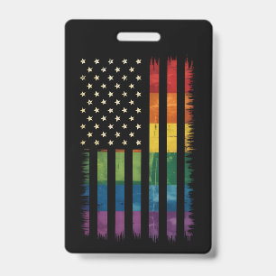 American USA Flag Rainbow Pride Gay Lesbian LGBTQ ID Badge