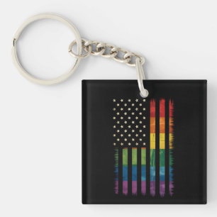 American USA Flag Rainbow Pride Gay Lesbian LGBTQ Key Ring
