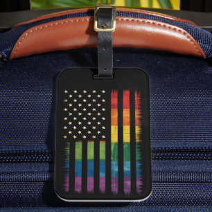American USA Flag Rainbow Pride Gay Lesbian LGBTQ Luggage Tag