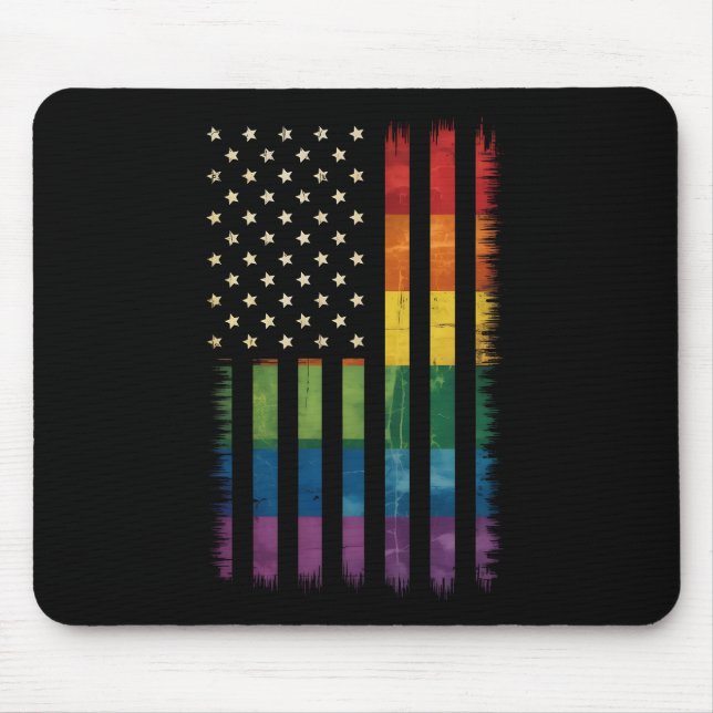 American USA Flag Rainbow Pride Gay Lesbian LGBTQ Mouse Mat (Front)