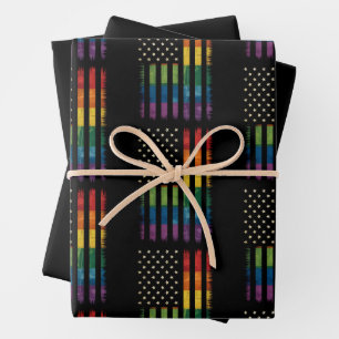 American USA Flag Rainbow Pride Gay Lesbian LGBTQ Wrapping Paper Sheet