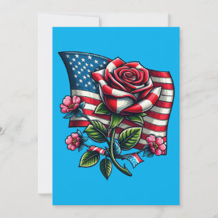 American USA Flag rose Patriotic Art Holiday Card