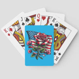 American USA Flag rose Patriotic Art Playing Cards