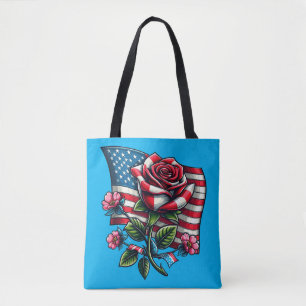 American USA Flag rose Patriotic Art Tote Bag