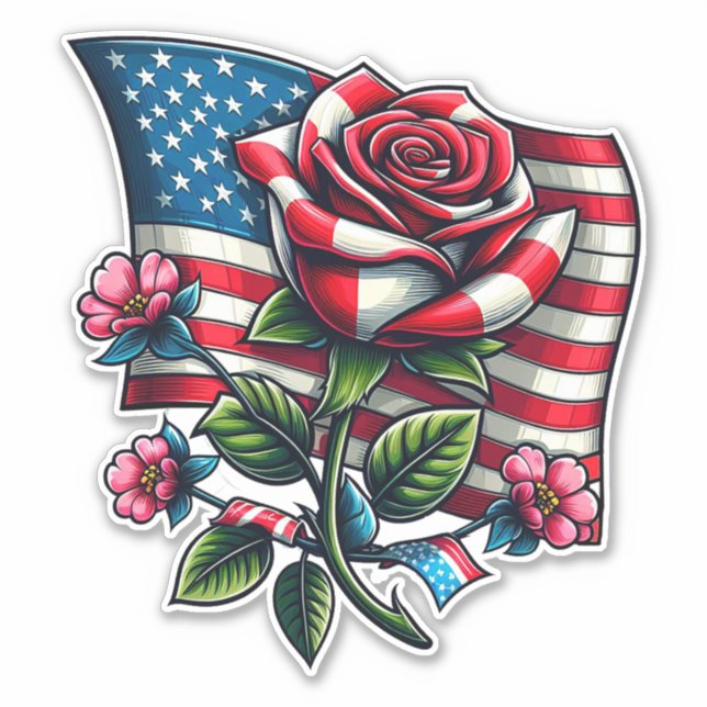 American USA Flag rose Patriotic flower Art (Front)