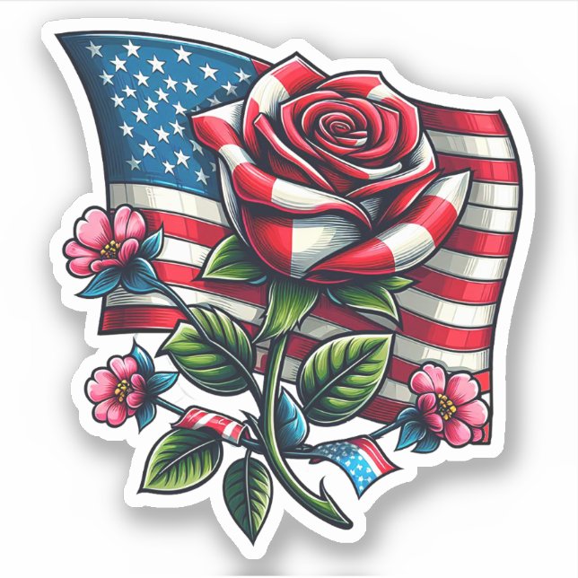 American USA Flag rose Patriotic flower Art (Front)