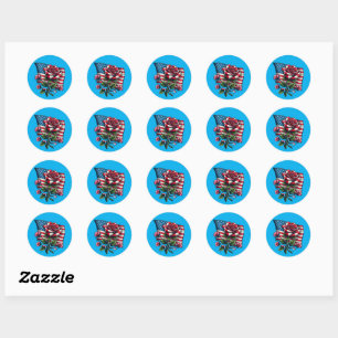 American USA Flag rose Patriotic flower Art Classic Round Sticker