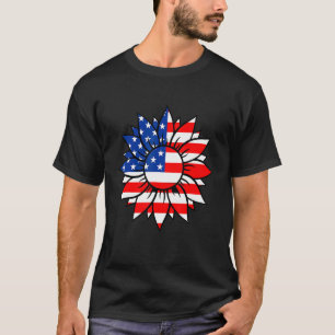 American Usa Flag Sunflower Peace Sign Patriotic 4 T-Shirt