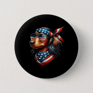 American Usa Flag Sungles 4th Of July Dachshund 6 Cm Round Badge