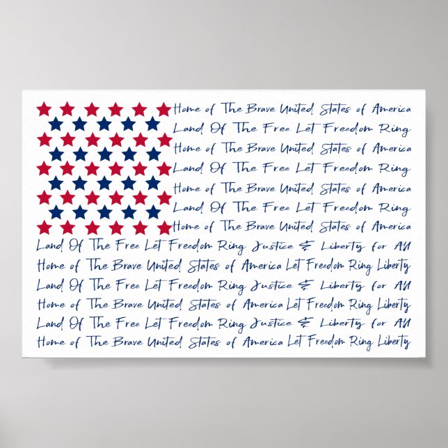 American USA Flag Typography Red White Blue Poster (Front)