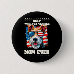 American Usa Flag Wire Fox Terrier 4th Of July Pat 6 Cm Round Badge