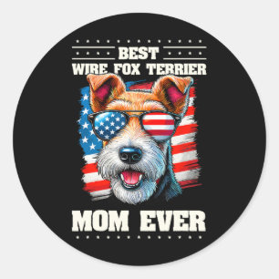 American Usa Flag Wire Fox Terrier 4th Of July Pat Classic Round Sticker