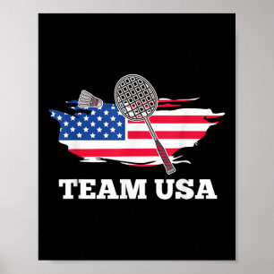 American Usa Team Shuttle Racket Badminton Player  Poster