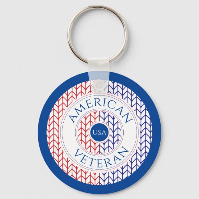 AMERICAN VETERAN Aluminium Circle Keychain / Blue (Front)