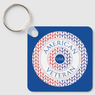 AMERICAN VETERAN Aluminium Square Keychain (blue)