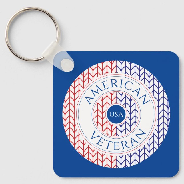 AMERICAN VETERAN Aluminium Square Keychain (blue) (Front)